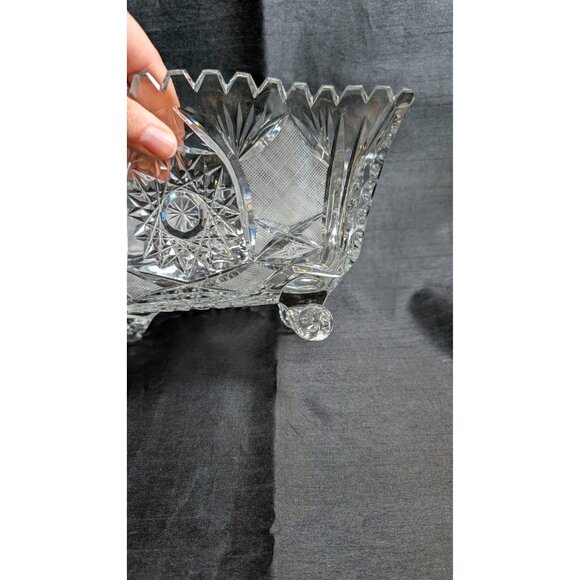 VTG American Brilliant Cut Glass Bowl Oval Footed Prescut Star 13" RARE! - Picture 8 of 11